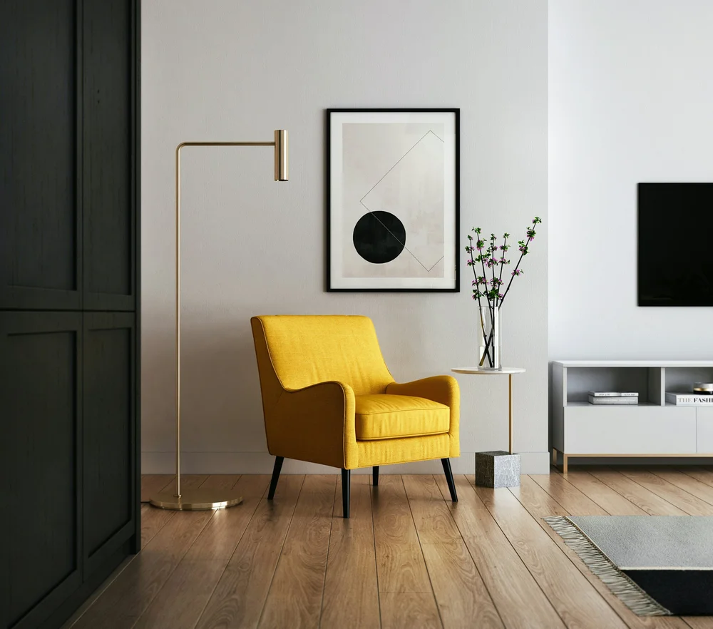 Minimal interior with a yellow armchair