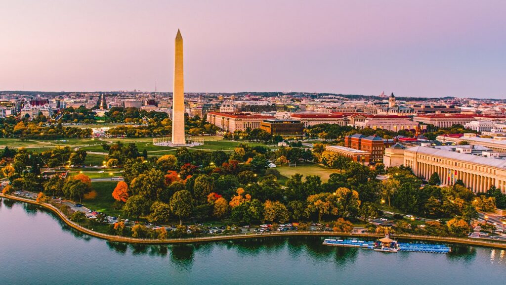 Washington Monument ringed by autumn foliage — prime season for fall family activities in the DMV in 2026
