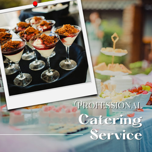 Catering display of passed appetizers, desserts and cocktails on a buffet table