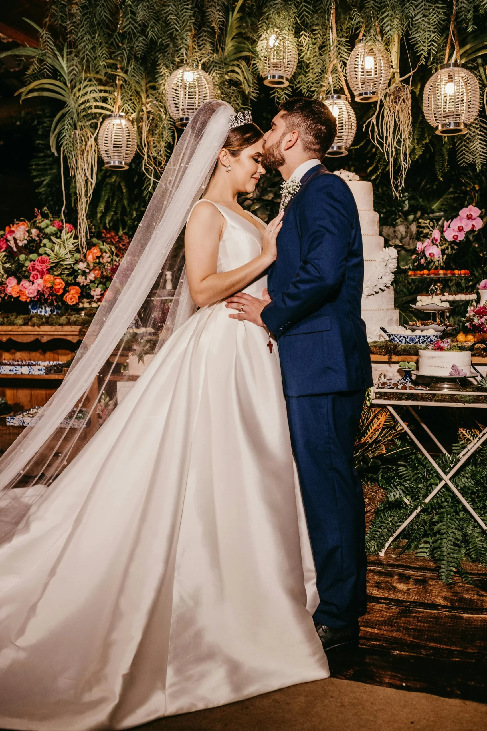 A beautifully composed wedding photo showcasing the couple in a picturesque outdoor setting.