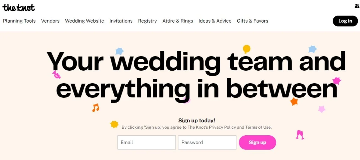 The Knot website sign up form for wedding planning tools