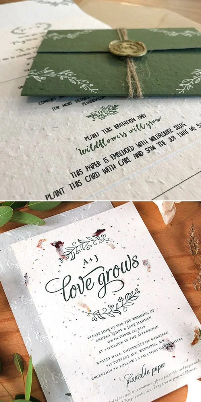 Plantable seed paper wedding invitations with wildflower seeds embedded