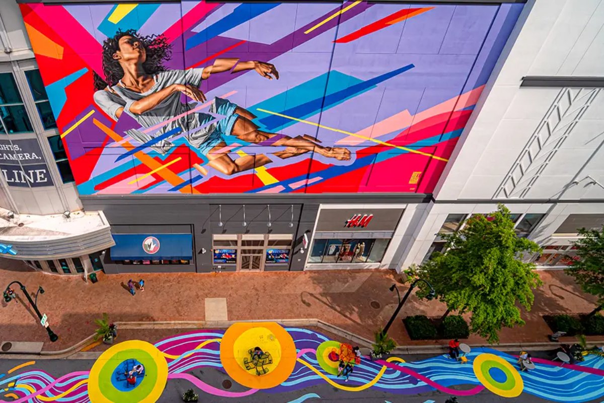 Colorful street mural in downtown Silver Spring, the kind of photo-worthy backdrop guests share