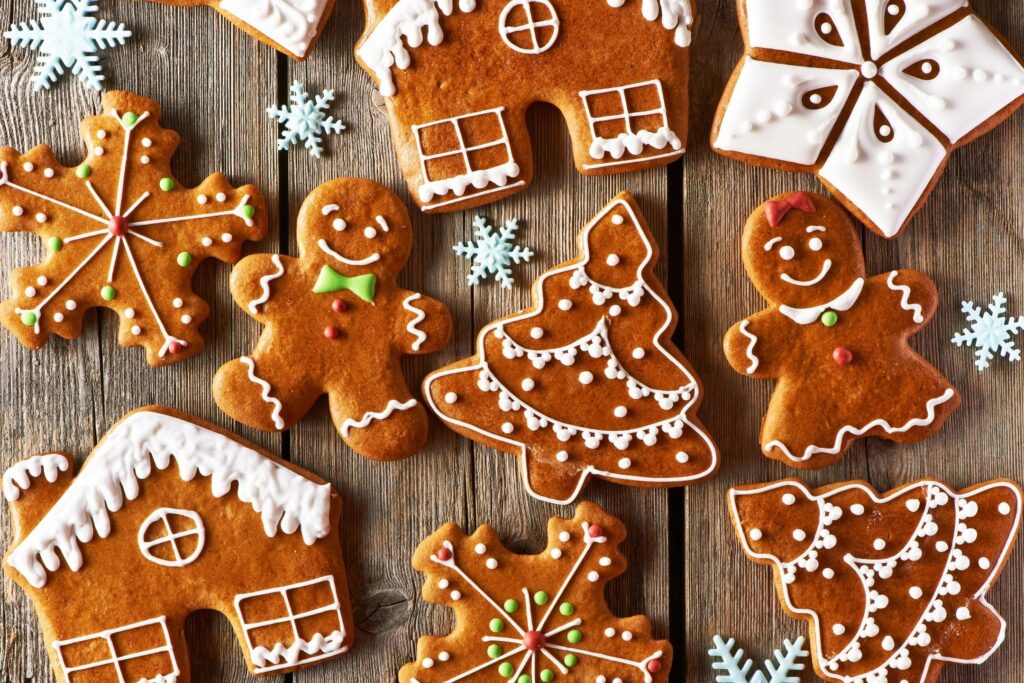 Decorated gingerbread cookies for the holidays